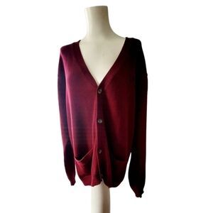 Chaps Men's Classic Grandpacore Cardigan Burgundy Sweater Size Large Preppy